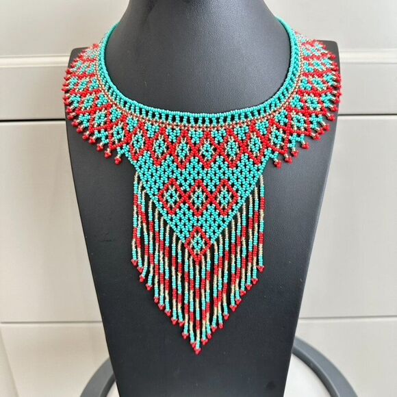 NWT Hikuri Illinois Huichol Necklace Earring Bracelet Set - Seed bead - Picture 4 of 11